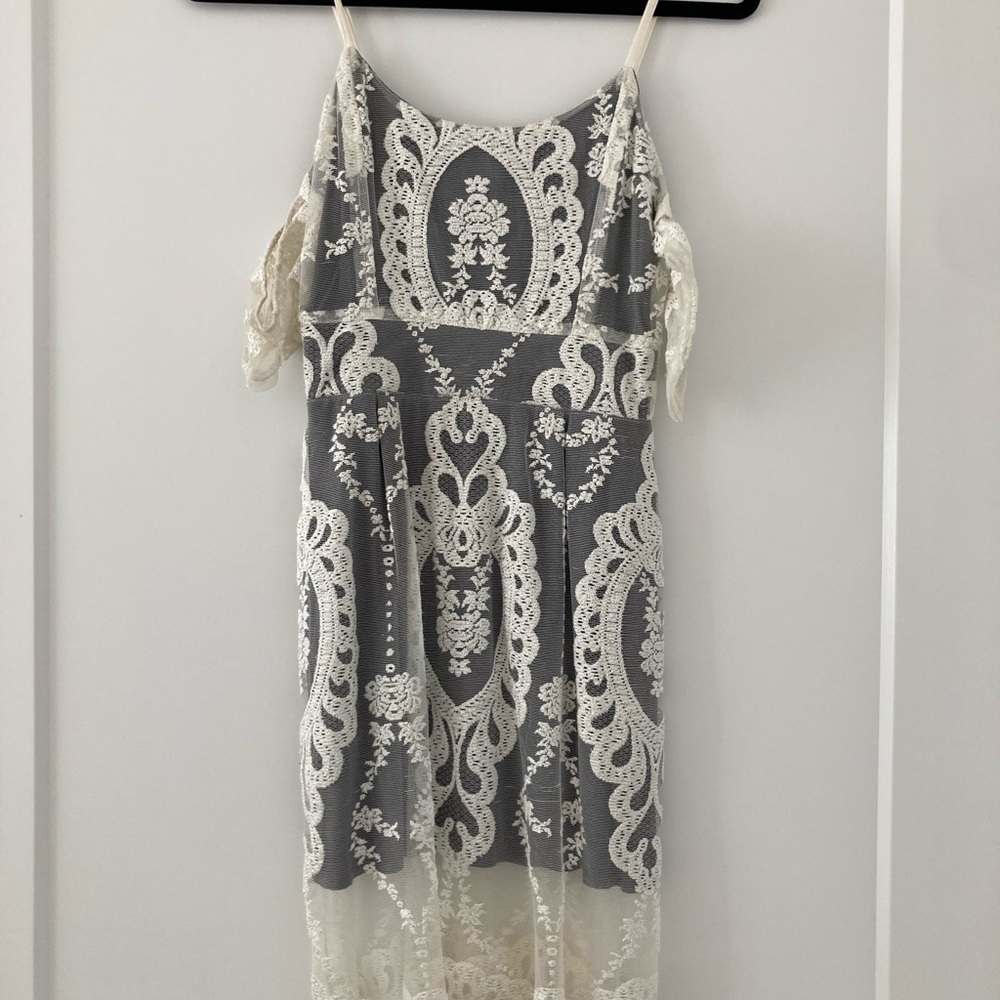 White lace dress with cute arm cuffs